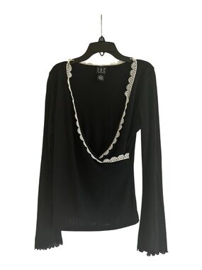 INC International Concepts Lace Black and Cream Size Medium Long Sleeve Blouse